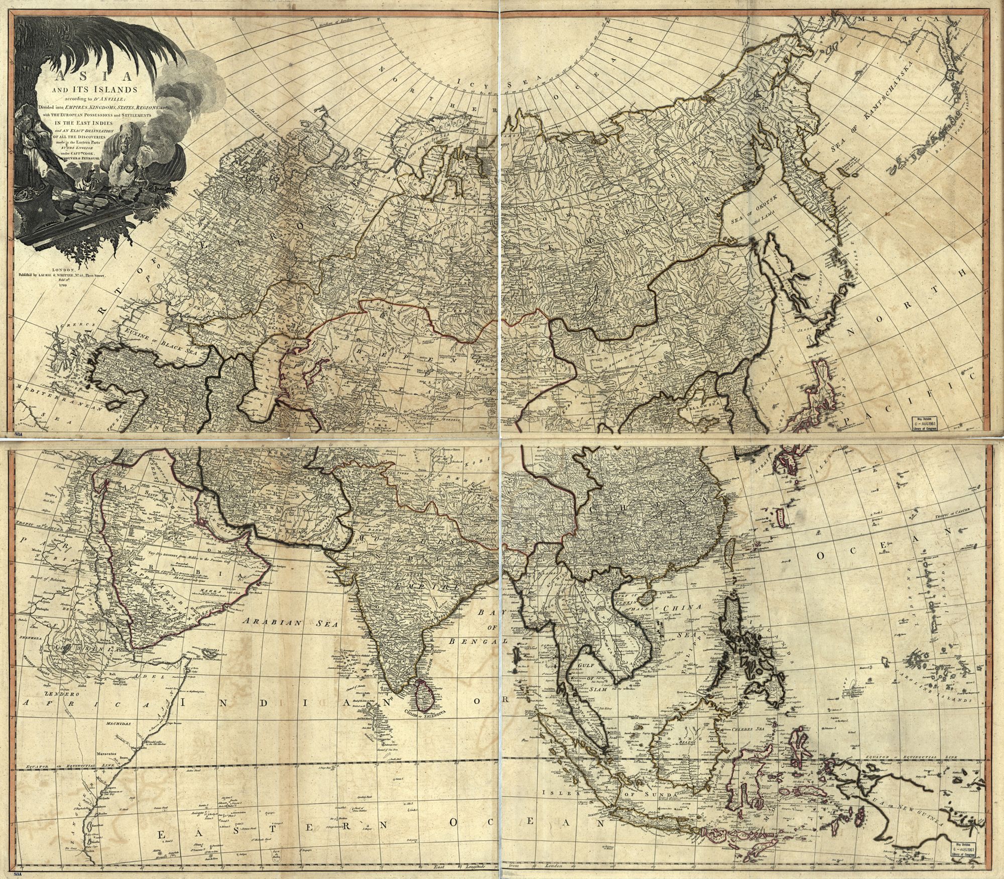 Asia old political map of in high resolution - 1799